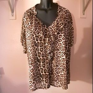 Siren Lily Leopard Ruffled Blouse 3X